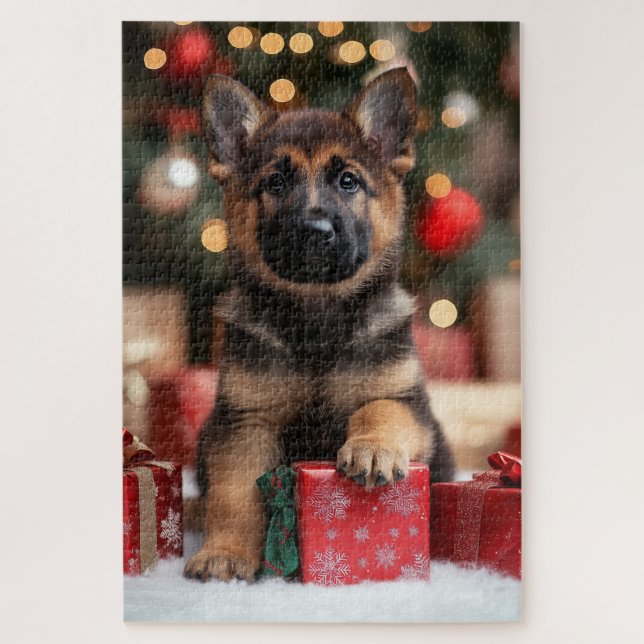 Quebra-cabeça Feliz German shepherd Cachorro Feliz Natal (Vertical)