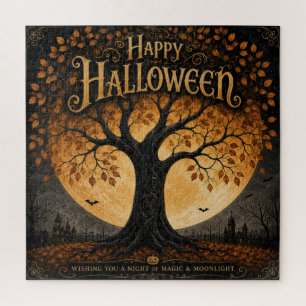 Quebra-cabeça Feliz Halloween Árvore Assustadora Lua Cheia Gótic