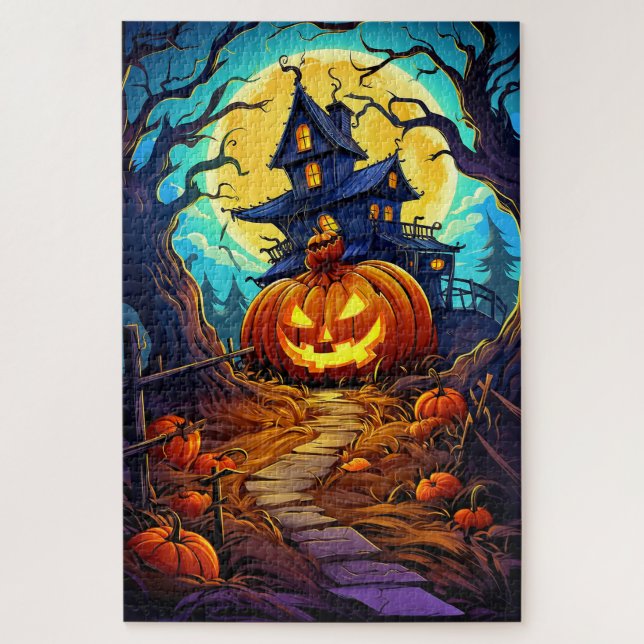 Quebra-cabeça Feliz Halloween | Casa Assombrada Fofa (Vertical)