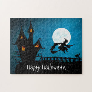 Quebra-cabeça Feliz Halloween Huneen, Bruxa de Vassoura-de-bruxa