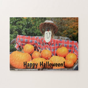 Quebra-cabeça Feliz Halloween Scarecrow e Pumpkins Family Divert