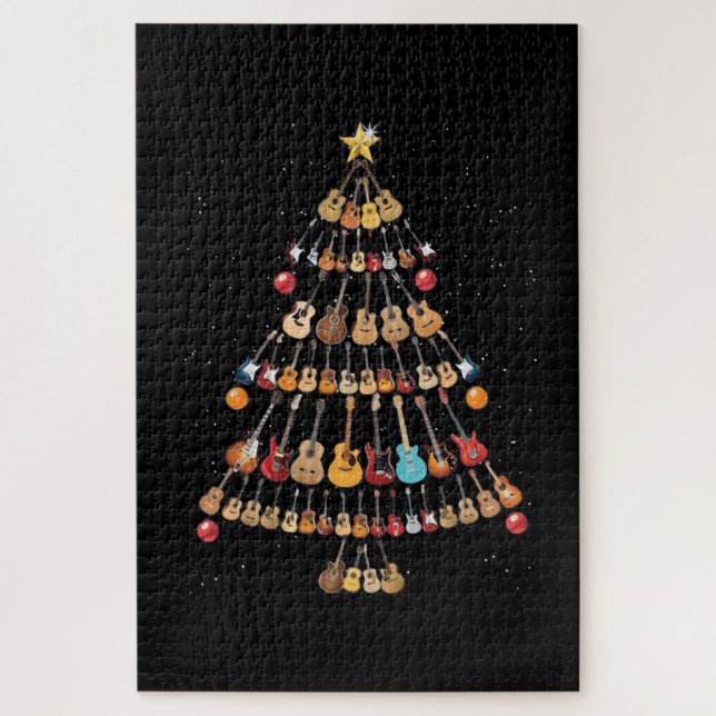 Quebra-cabeça Feliz Natal|Árvore de Natal do Instrumento Ukulele (Vertical)