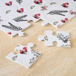 Quebra-cabeça Feliz Natal Bow Red Birds