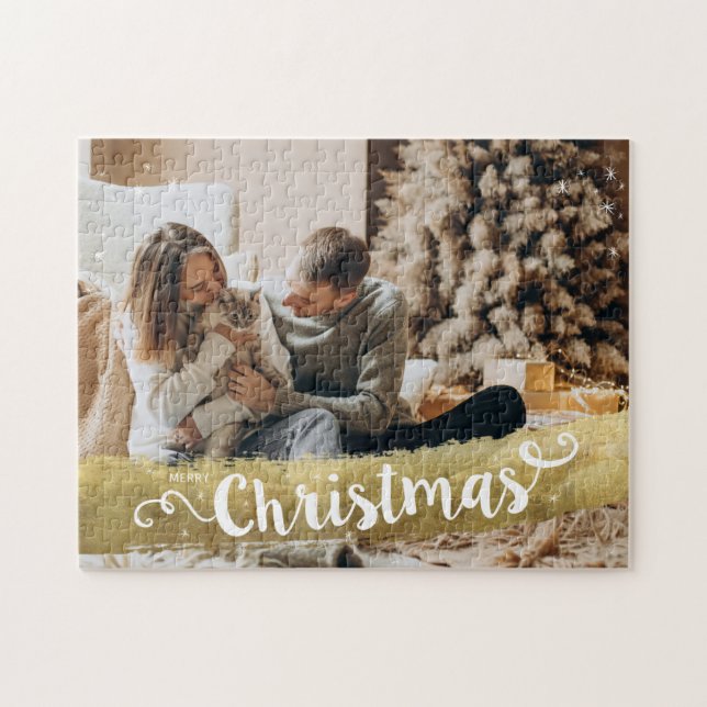Quebra-cabeça Feliz Natal em Ouro Moderno (Horizontal)