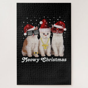 Quebra-cabeça Feliz Natal  Gato Bonito Com Papai Noel