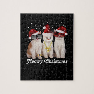 Quebra-cabeça Feliz Natal  Gato Bonito Com Papai Noel