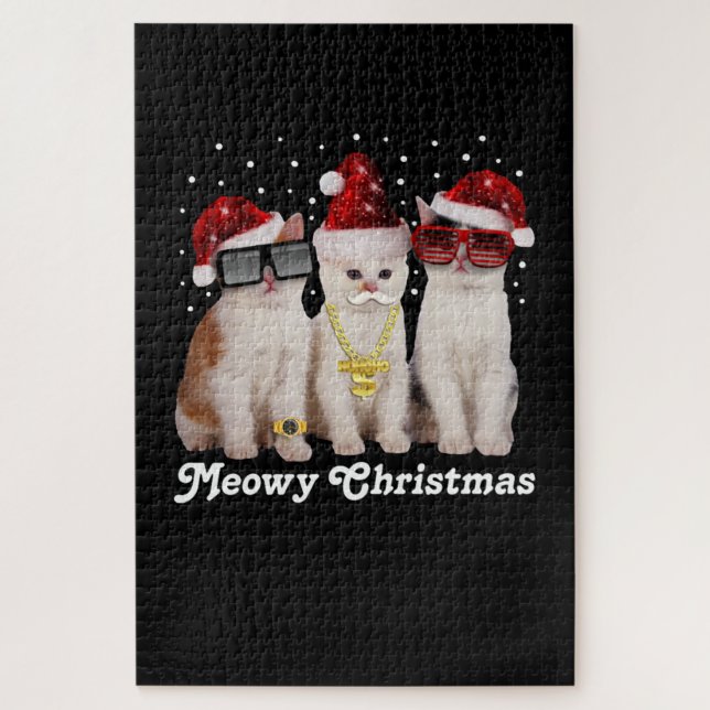 Quebra-cabeça Feliz Natal | Gato Gato Com Papai Noel (Vertical)