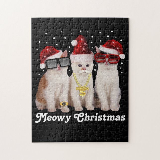 Quebra-cabeça Feliz Natal | Gato Gato Com Papai Noel (Vertical)