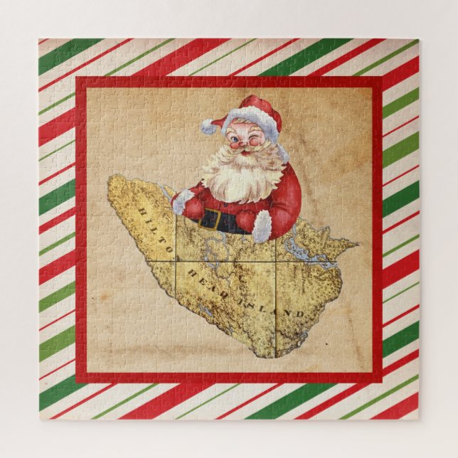 Quebra-cabeça Feliz Natal Hilton Head Island Map com Papais noei (Vertical)