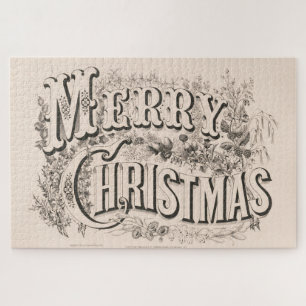 Quebra-cabeça Feliz Natal, Impressão Vintage Currier & Ives