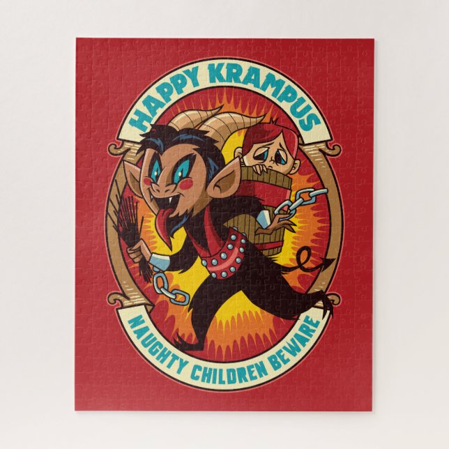 Quebra-cabeça Feliz Natal Krampus Malvado Crianças Cuidado (Vertical)