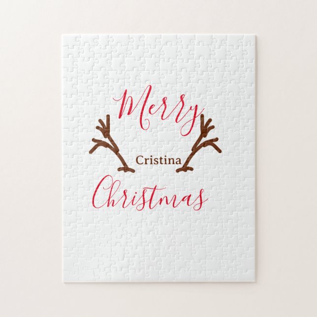 Quebra-cabeça Feliz Natal, marrom-rena-chifre, feriado (Vertical)