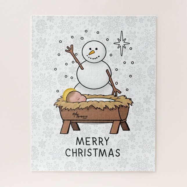 Quebra-cabeça Feliz Natal Natividade Bebê Jesus Snowman (Vertical)