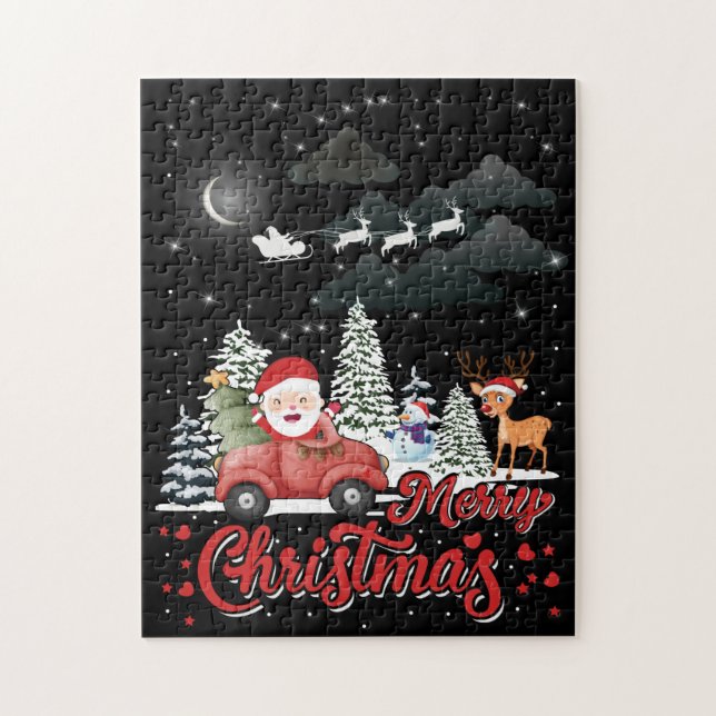 Quebra-cabeça Feliz Natal Papais noeis Vermelhos Presentes de Ca (Vertical)