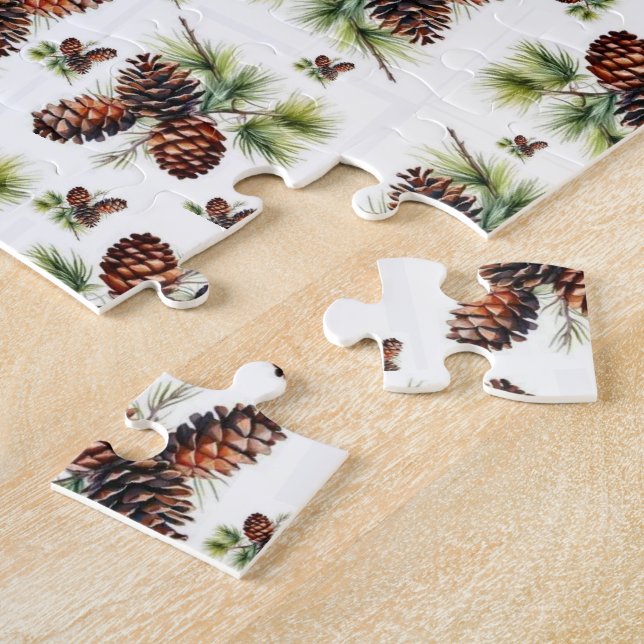 Quebra-cabeça Feliz Natal Pinhas Castanhas Folhagem Verde  (Lateral)