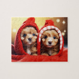 Quebra-cabeça "Feliz Natal Puppy Duo