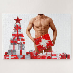 Quebra-cabeça Feliz Natal SlipperyJoe presente vermelho branco p