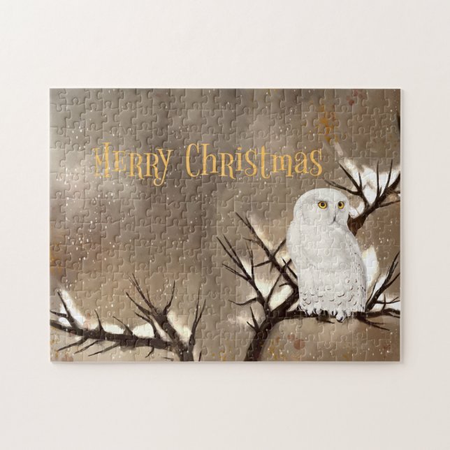 Quebra-cabeça Feliz Natal Snowy Owl (Horizontal)