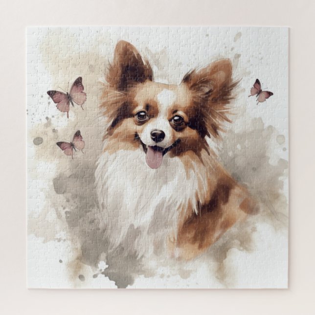 Quebra-cabeça Feliz Papillon Dog Watercolor (Vertical)