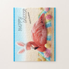 Quebra-cabeça Feliz Páscoa da Florida Flamingo Bunny na Praia