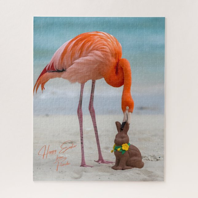 Quebra-cabeça Feliz Páscoa da Florida Flamingo na Praia (Vertical)