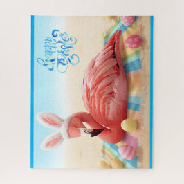 Quebra-cabeça Feliz Páscoa do coelho Flamingo da Flórida na prai