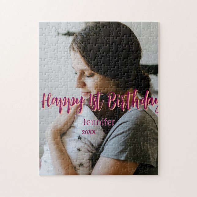 Quebra-cabeça Feliz primeiro aniversario, bebê mãe vermelha, lar (Vertical)