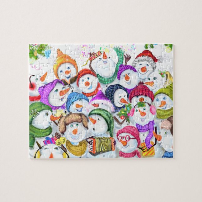 Quebra-cabeça Feliz Snowmans - Feliz Celebração de Natal (Horizontal)