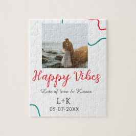 Quebra-cabeça Feliz Vibes, casal de feriado, data do casamento v