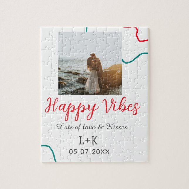 Quebra-cabeça Feliz Vibes, casal de feriado, data do casamento v (Vertical)