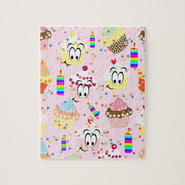 Quebra-cabeça Felizes Velas de Cupcake de Aniversá (Vertical)