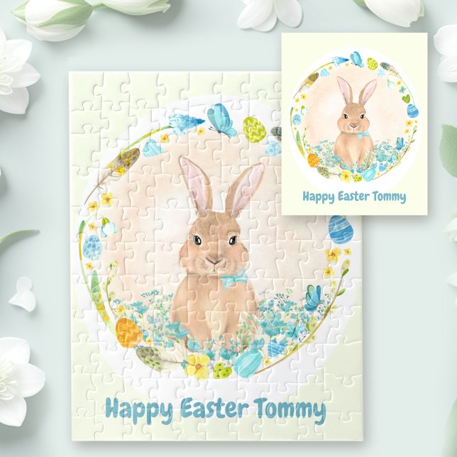 Quebra-cabeça Felz pascoa Cute Bunny personalizado (Happy Easter Cute Bunny personalized Jigsaw Puzzle)