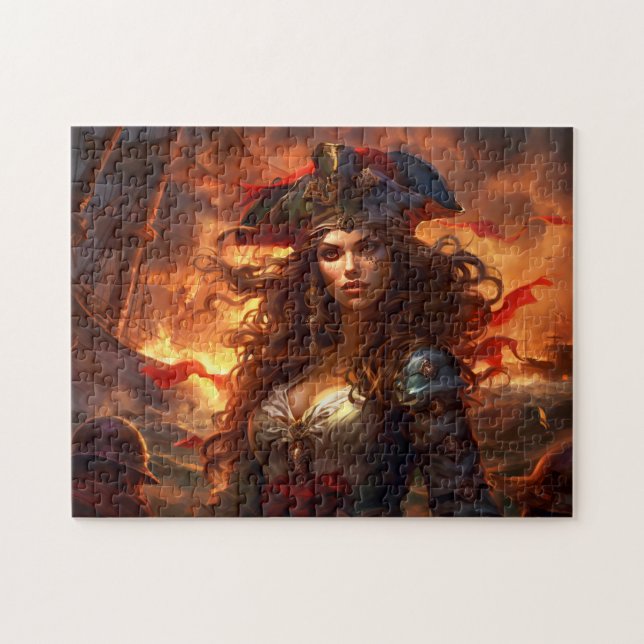 Quebra-cabeça Female Pirate Before Burning Ship Fantasy Painting (Horizontal)