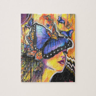 Quebra-cabeça Feminine Blue Butterfly Abstract Art Painting