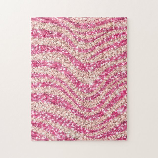 Quebra-cabeça Feminino Rosa Bege Brilho Zebra Padrão (Vertical)