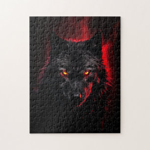 Quebra-cabeça Fenrir - Lobo Negro com Olhos Vermelhos