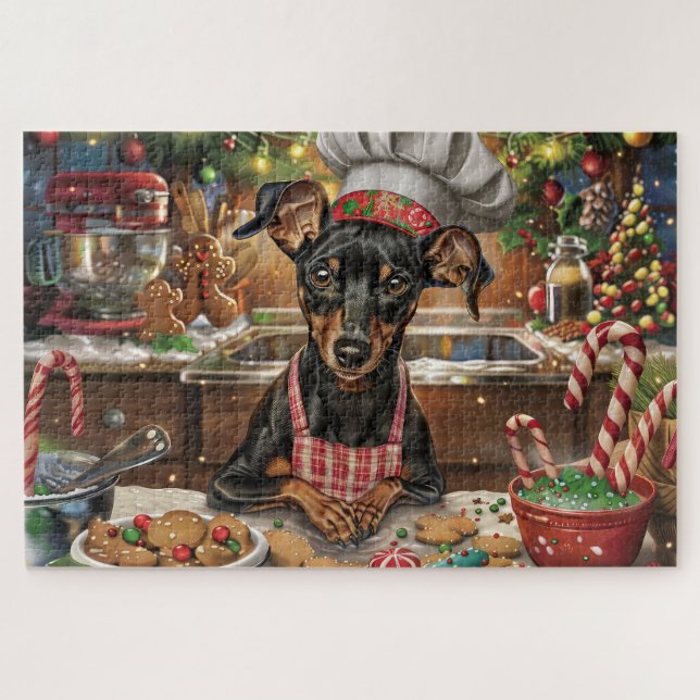 Quebra-cabeça Feriado alemão Pinscher Baking: Natal Festivo (Horizontal)