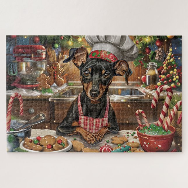 Quebra-cabeça Feriado alemão Pinscher Baking: Natal Festivo (Horizontal)