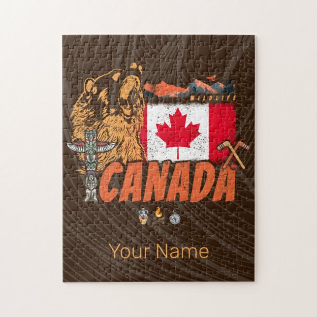 Quebra-cabeça Feriado De Bandeira E Urso Grizzly No Canadá (Vertical)