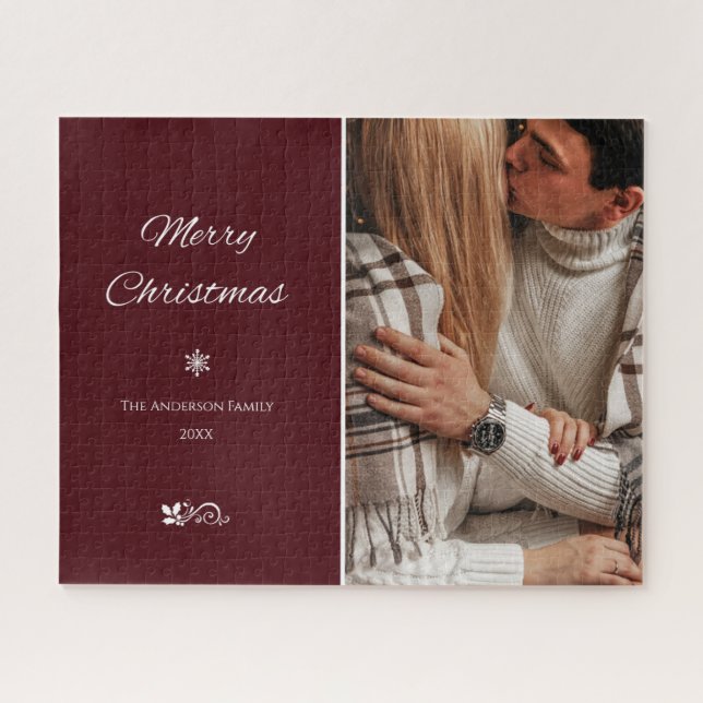 Quebra-cabeça Feriados de Natal Simples e Elegante Dark Burgundy (Horizontal)