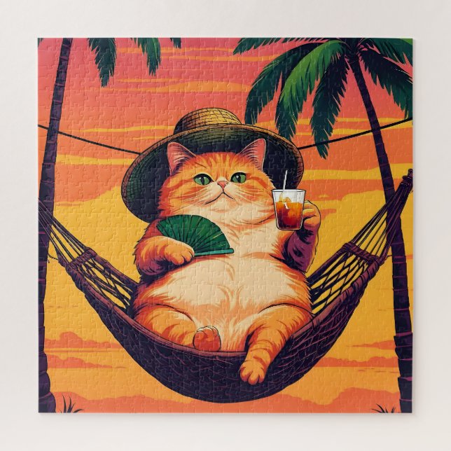 Quebra-cabeça Férias De Gato De Verão, Retro Engraçado (Vertical)