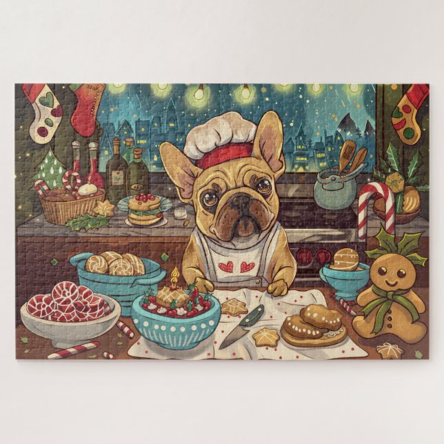 Quebra-cabeça Férias do Buldogue Francês Baking: Natal Festivo (Horizontal)