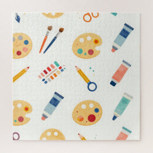 Quebra-cabeça Ferramentas de Pintura Artísticas Padrão Fofo Aqua