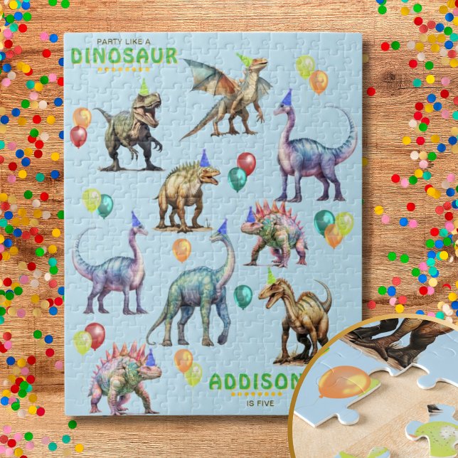 Quebra-cabeça Festa Como Um Presente De Aniversário Personalizad (Party Like A Dinosaur Personalized Birthday Gift Jigsaw Puzzle)