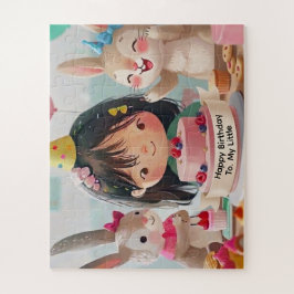 Quebra-cabeça Festa de Aniversário de Menina com Coelhinhos Fofo