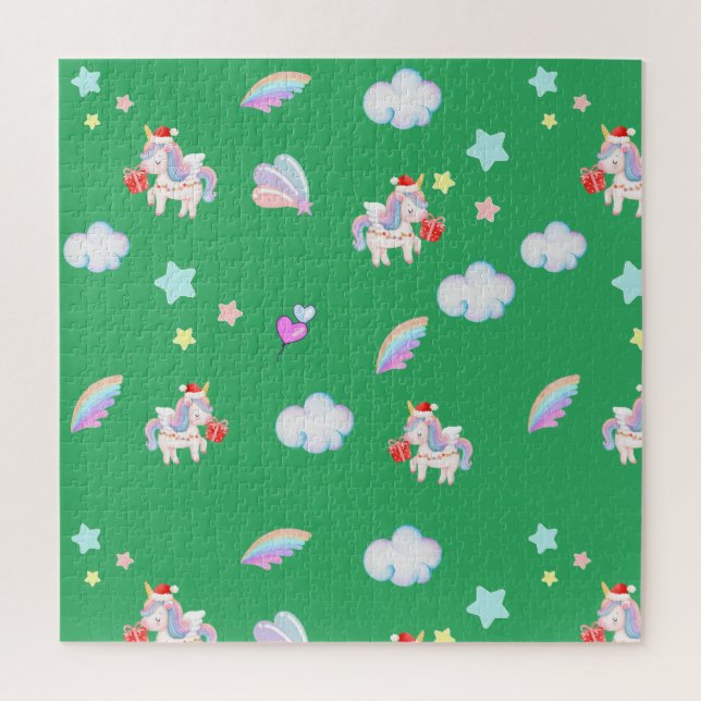 Quebra-cabeça Festa de aniversário mágica do arco-íris do Unicór (Vertical)