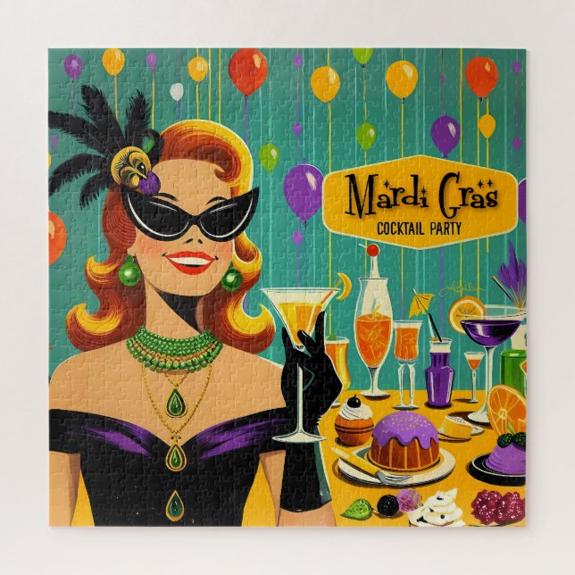 Quebra-cabeça Festa de Cocktail Retro 50s Mardi Gras (Vertical)