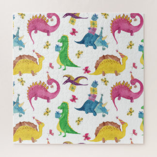Quebra-cabeça Festa de dinossauro: padrão de aquarela.