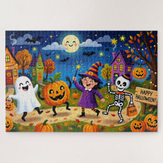 Quebra-cabeça Festa de Halloween - Ilustração Fofa de Crianças