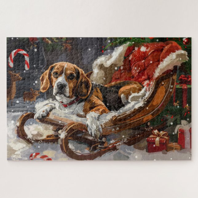 Quebra-cabeça Festa de Natal do Cão Beagle (Horizontal)